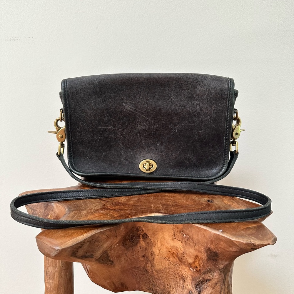 Vintage COACH clutch shoulder purse genuine black leather